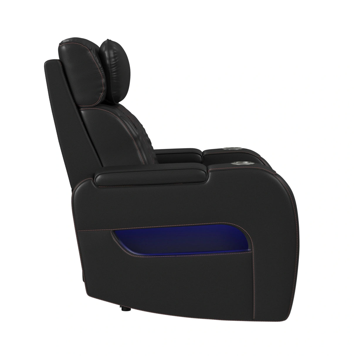 Prime Time P3 Recliner with LED and wireless charger pocket in Jett Black with Red Stitching