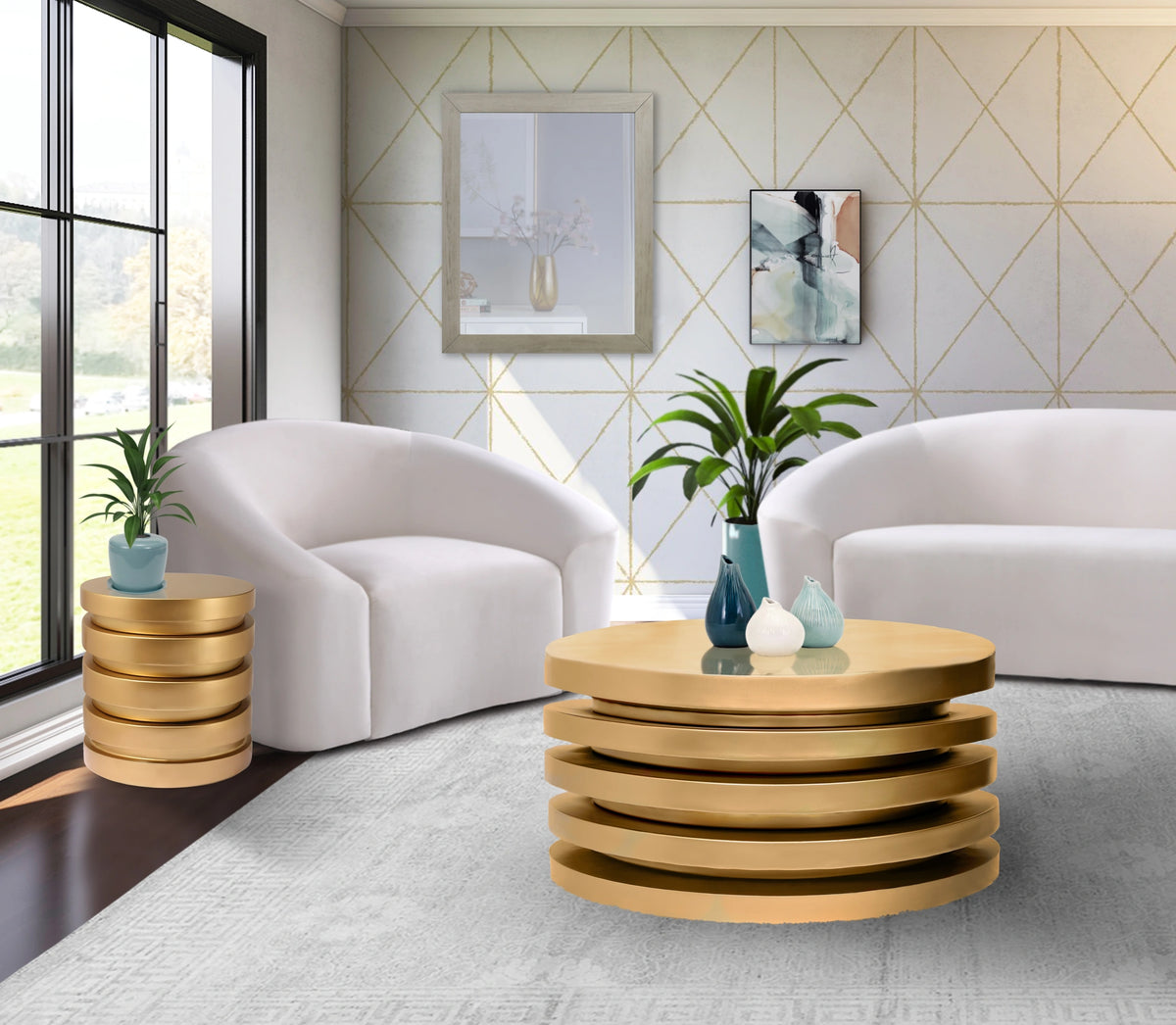 Levels Brushed Gold End Table