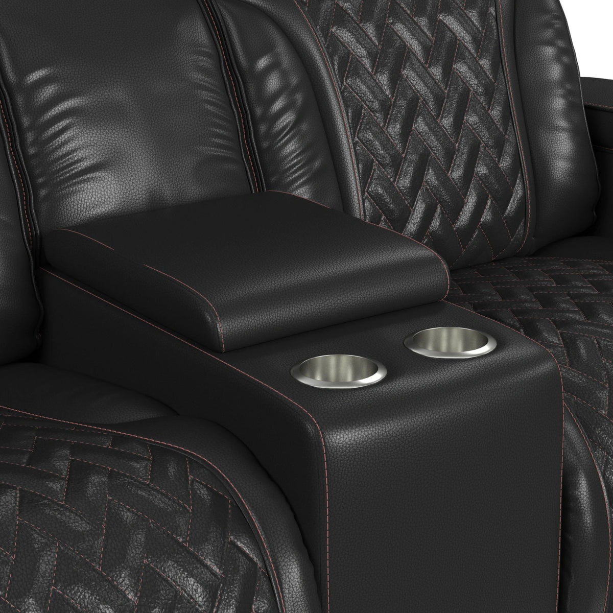 Prime Time P3 Living Room Set in Jett Black with Red Stitching