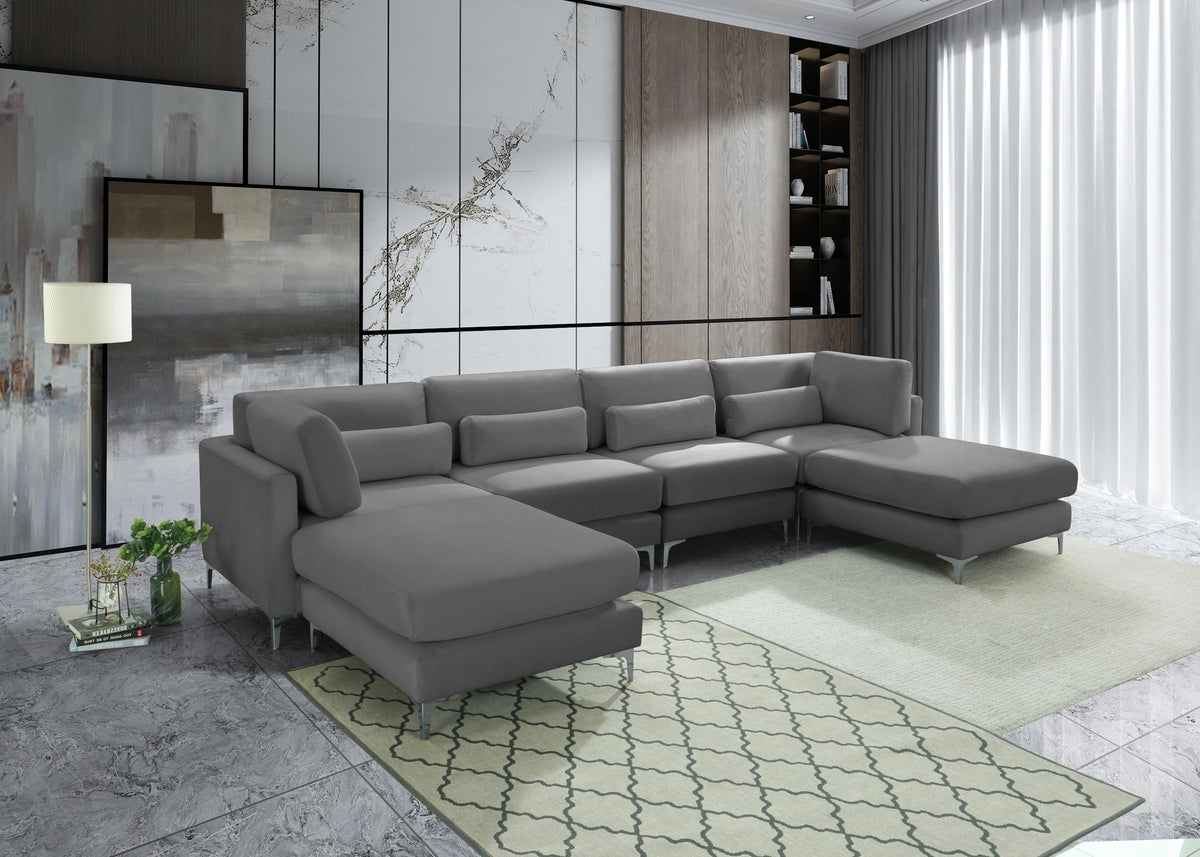 Julia Grey Velvet Modular Sectional (6 Boxes)