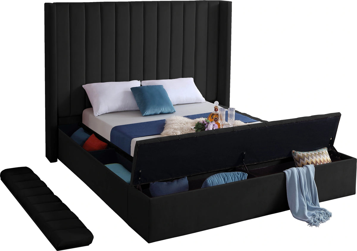 Kiki Black Velvet King Bed (3 Boxes)