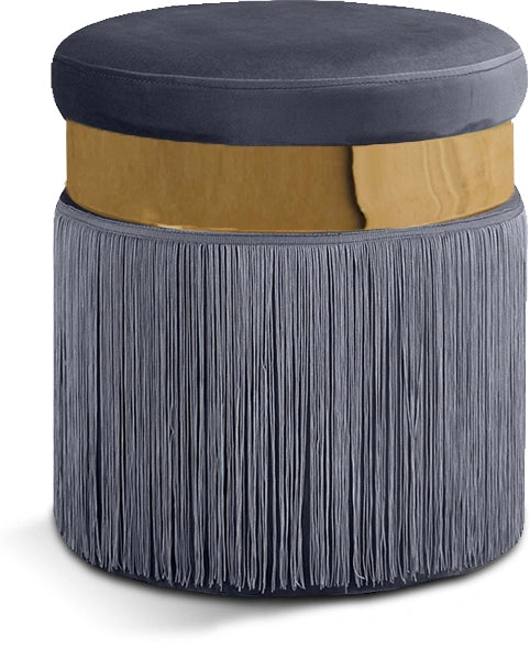 Yasmine Grey Velvet Ottoman/Stool