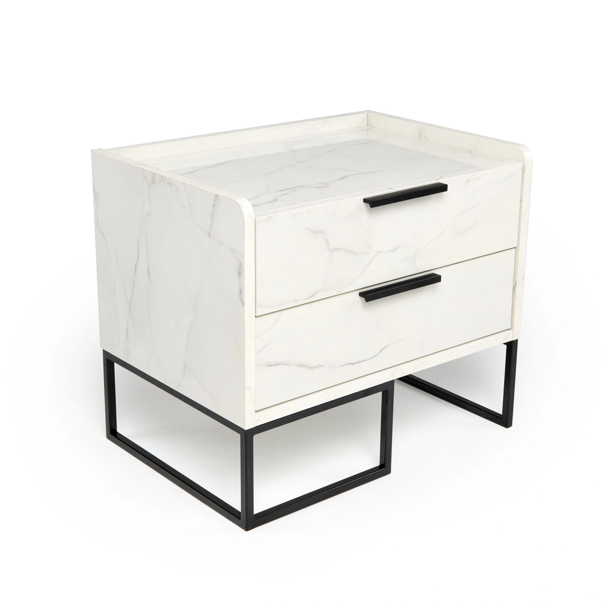 Marbella - Italian Modern White Marble Bed with 2 Nightstands
