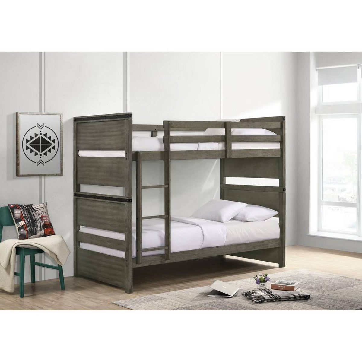 Elements International Wade Twin over Twin Bunk Bed in Gray