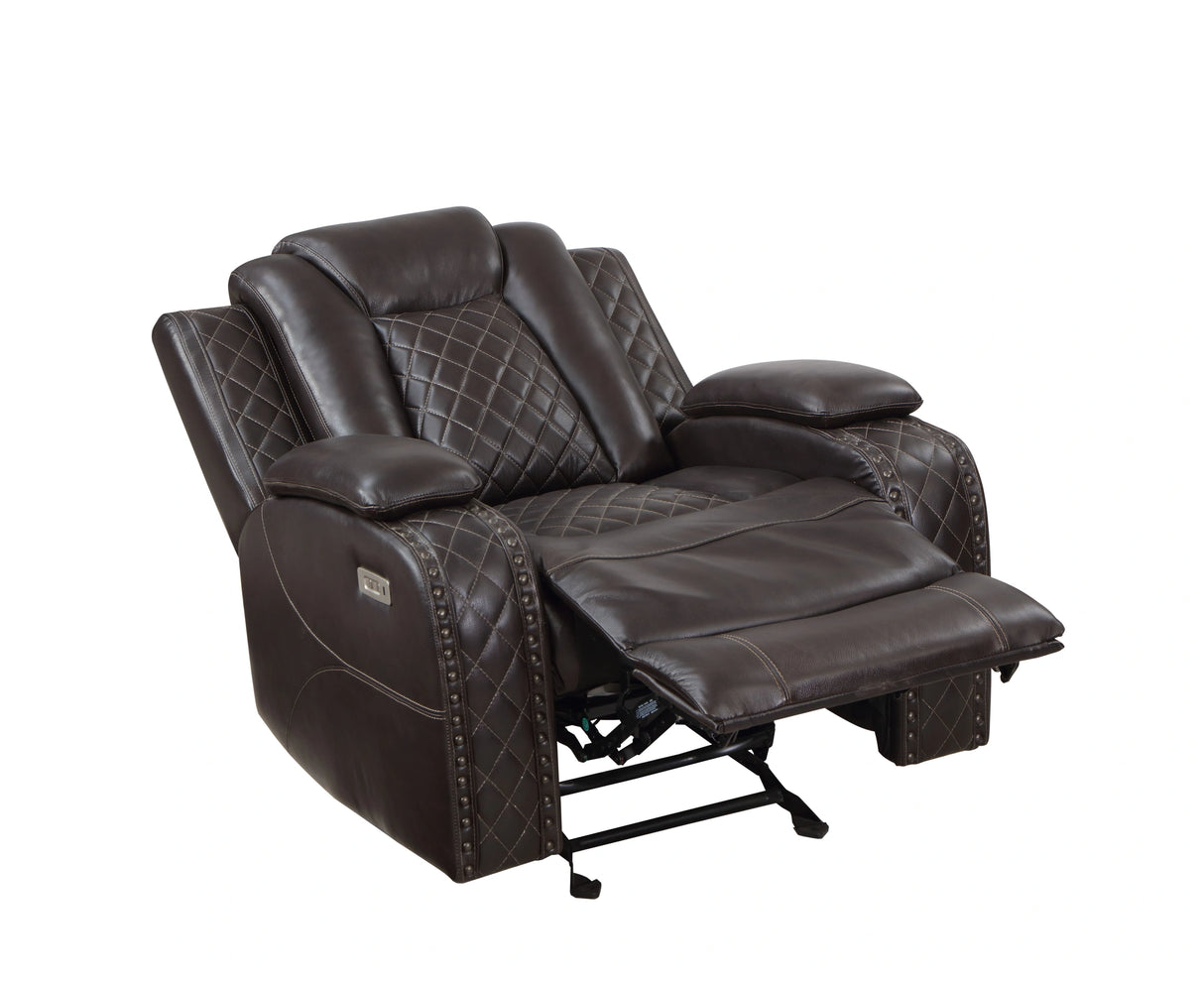 JOSHUA LEATHER GLIDER RECLINER - DK BROWN