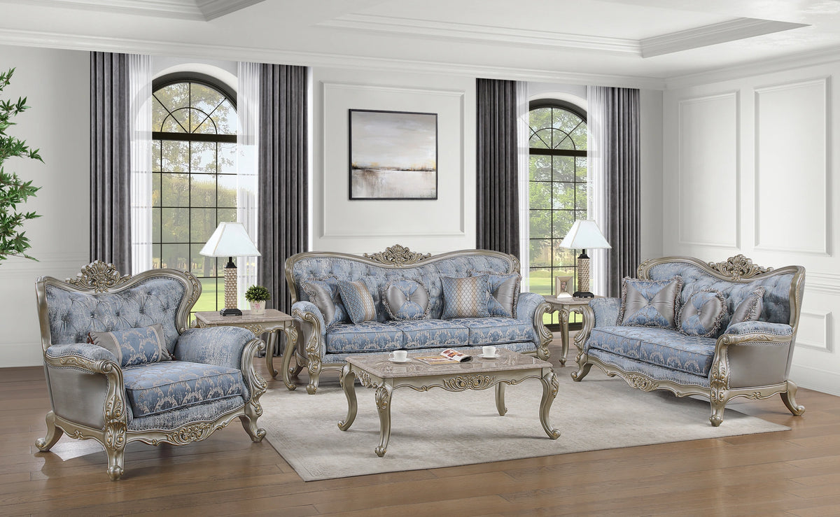 Royale Sofa in Blue and Champagne