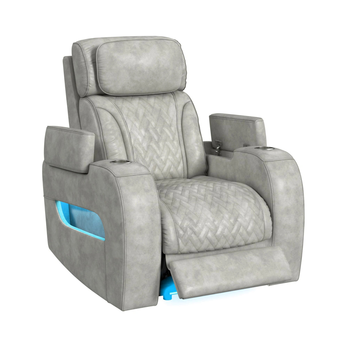 Prime Time P3 Recliner with 7 Colors LED, Cup Holders and Wireless Charger Controller in Leather Gel Light Grey