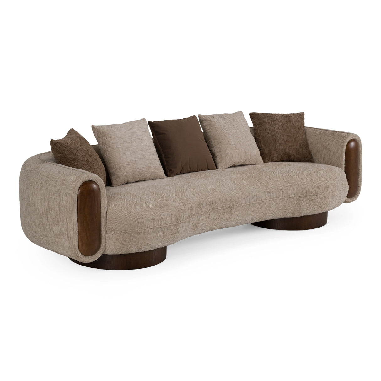 Kiran - Modern Beige + Brown Fabric Sofa