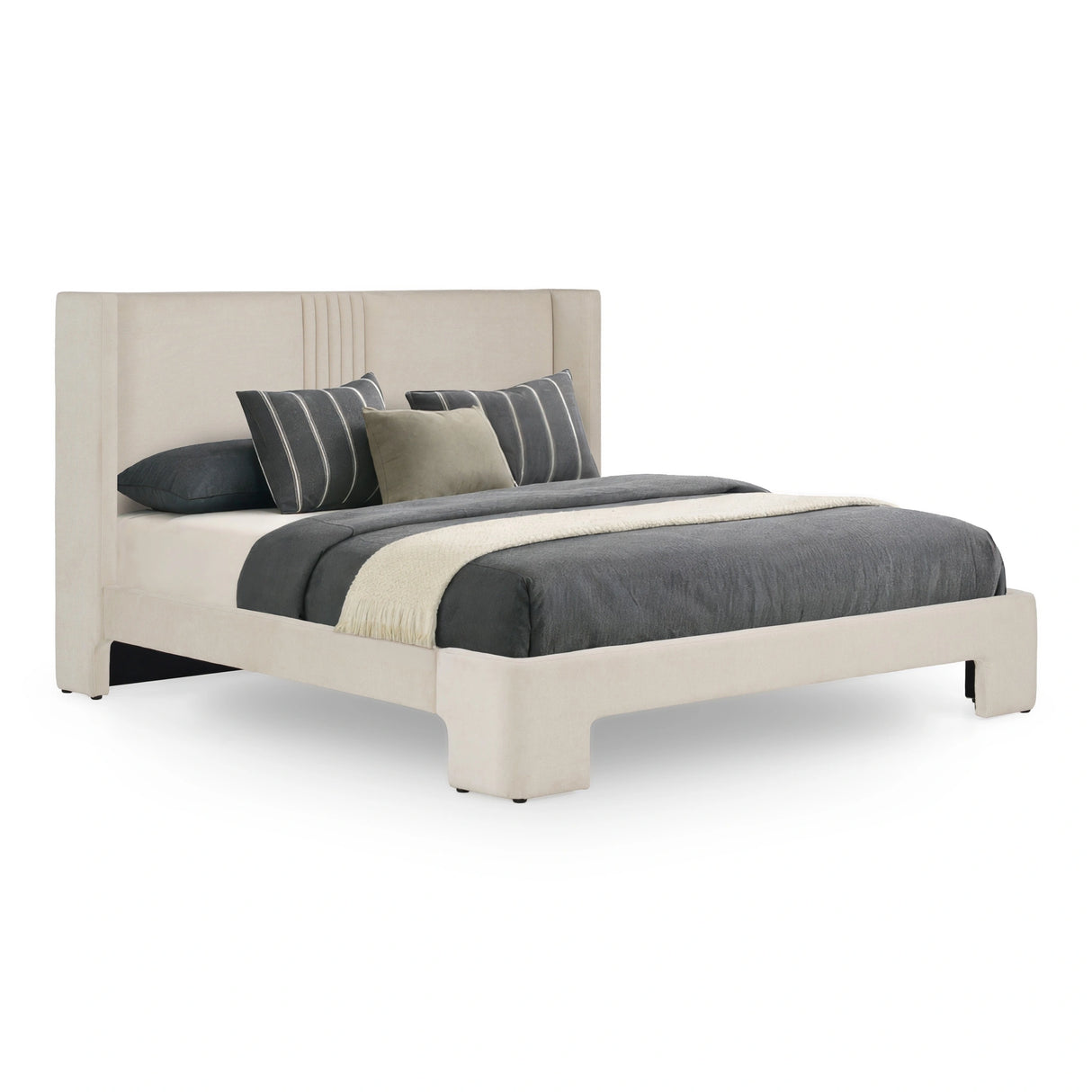 Newhart - Modern Beige Fabric + Natural Oak 4-Piece Bedroom Set