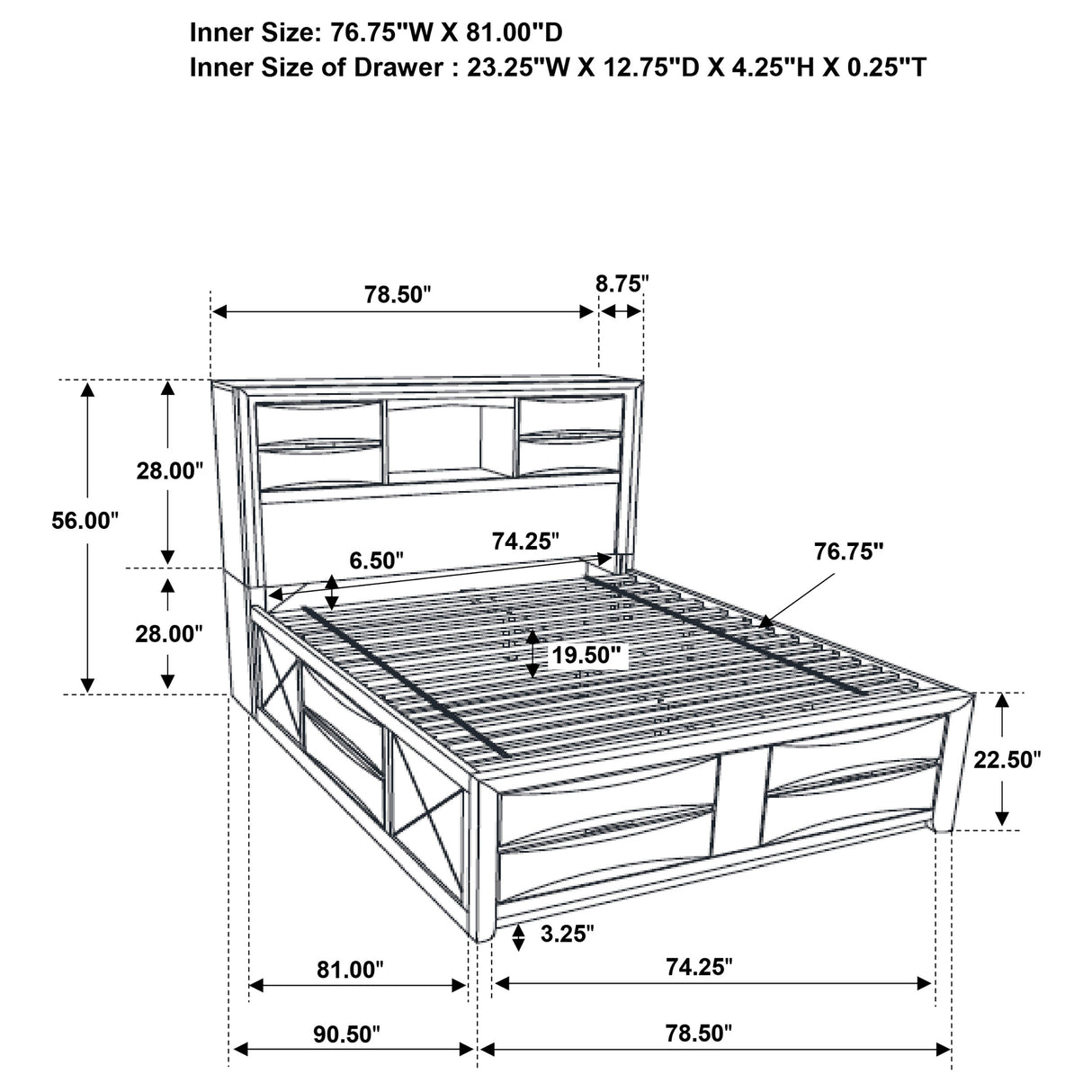 Briana Bookcase Platform Storage Bed