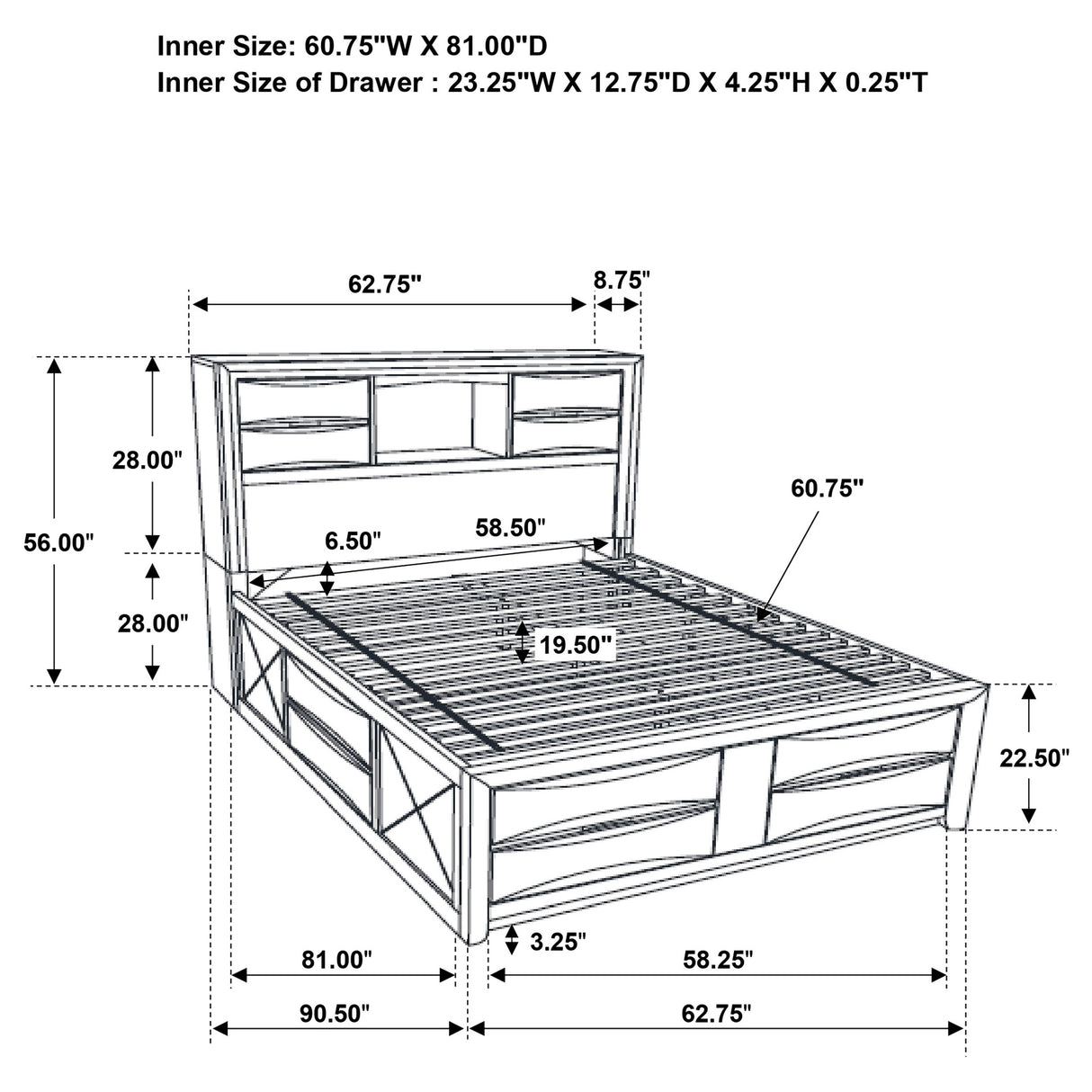 Briana Bookcase Platform Storage Bed
