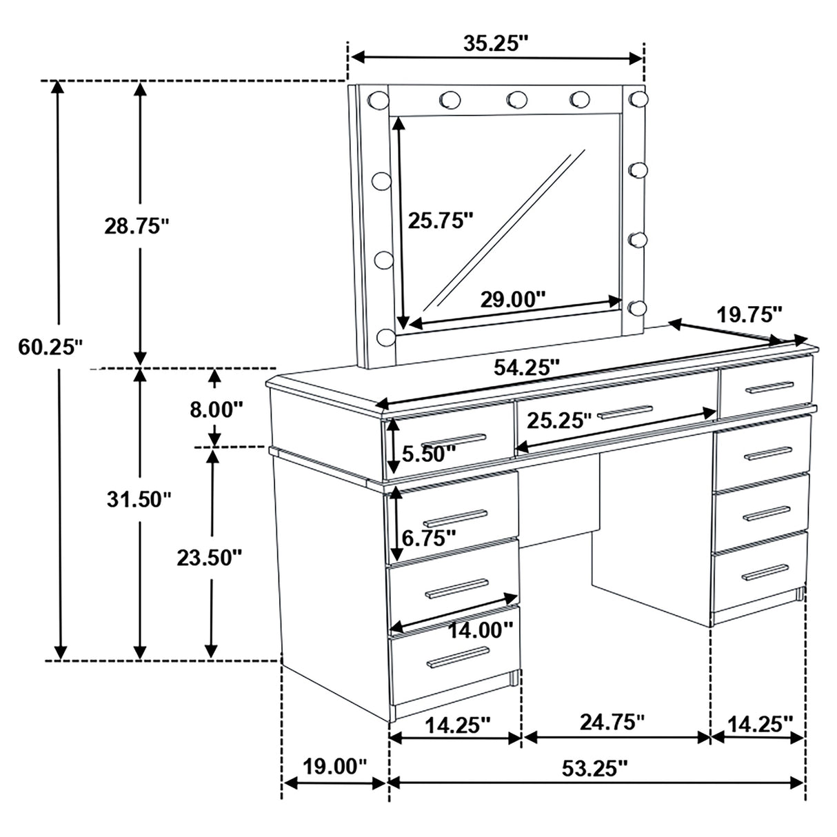 Felicity Makeup Vanity Table with LED Mirror