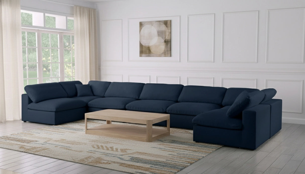 Serene Navy Linen Fabric Deluxe Cloud Modular Sectional