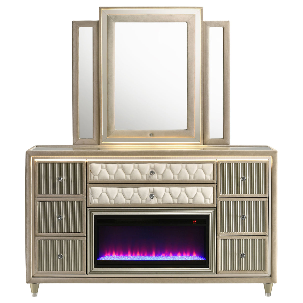 Lorient LED Dresser with LED Mirror and Flame Visualizer - galleria furniture outlet