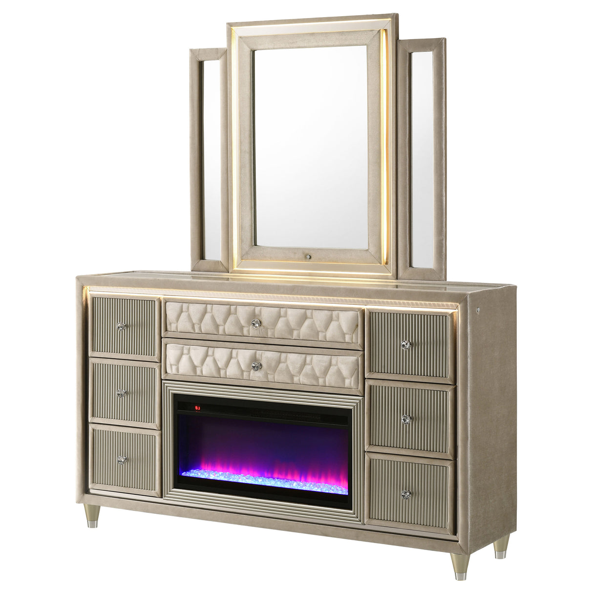 Lorient LED Dresser with LED Mirror and Flame Visualizer - galleria furniture outlet