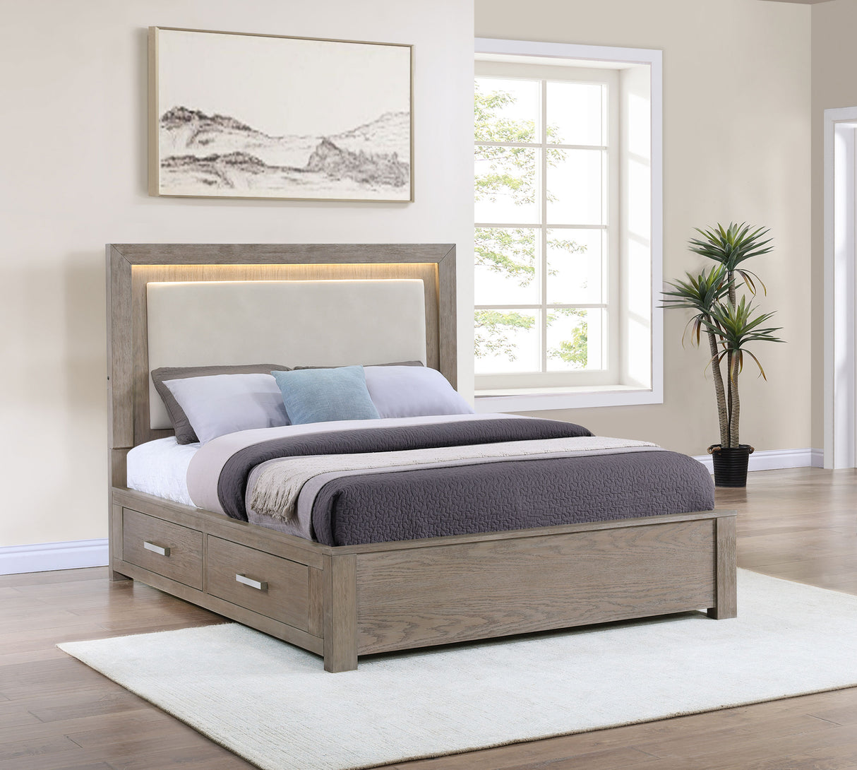 Kenora Panel Platform Storage Bed with LED Lighting - galleria furniture outlet