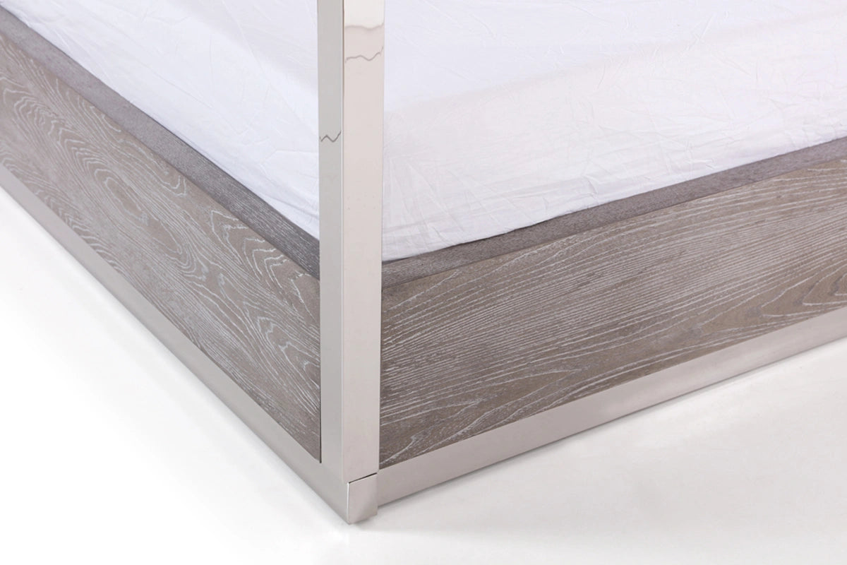 Arlene Modern Grey Elm & Stainless Steel Canopy Bed