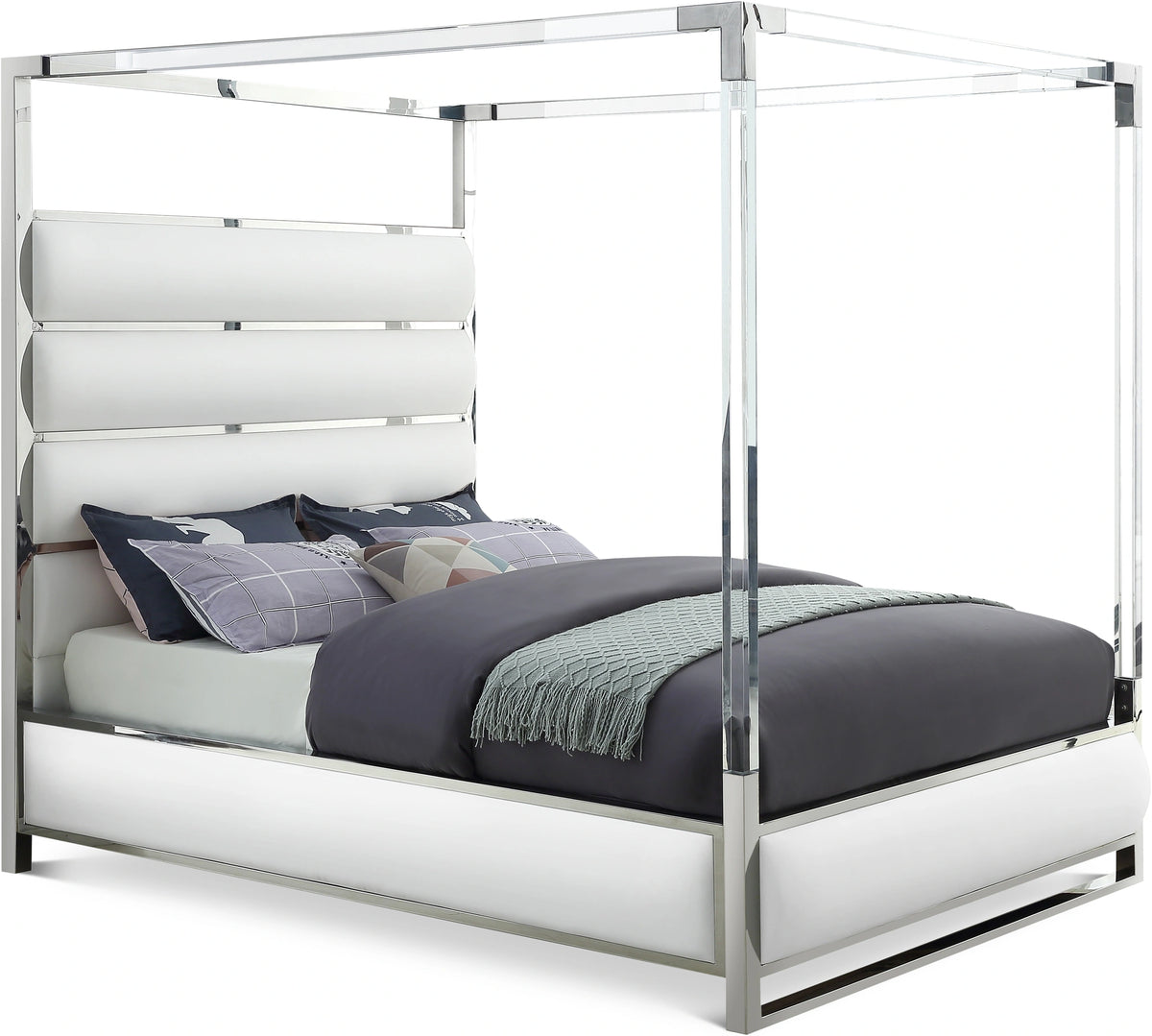 Encore White Faux Leather King Bed (4 Boxes)