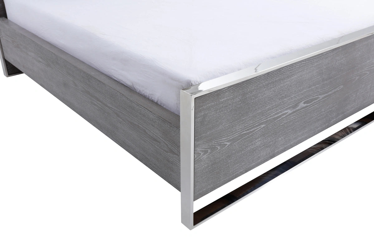Charlene Modern Grey Elm & Stainless Steel Bed