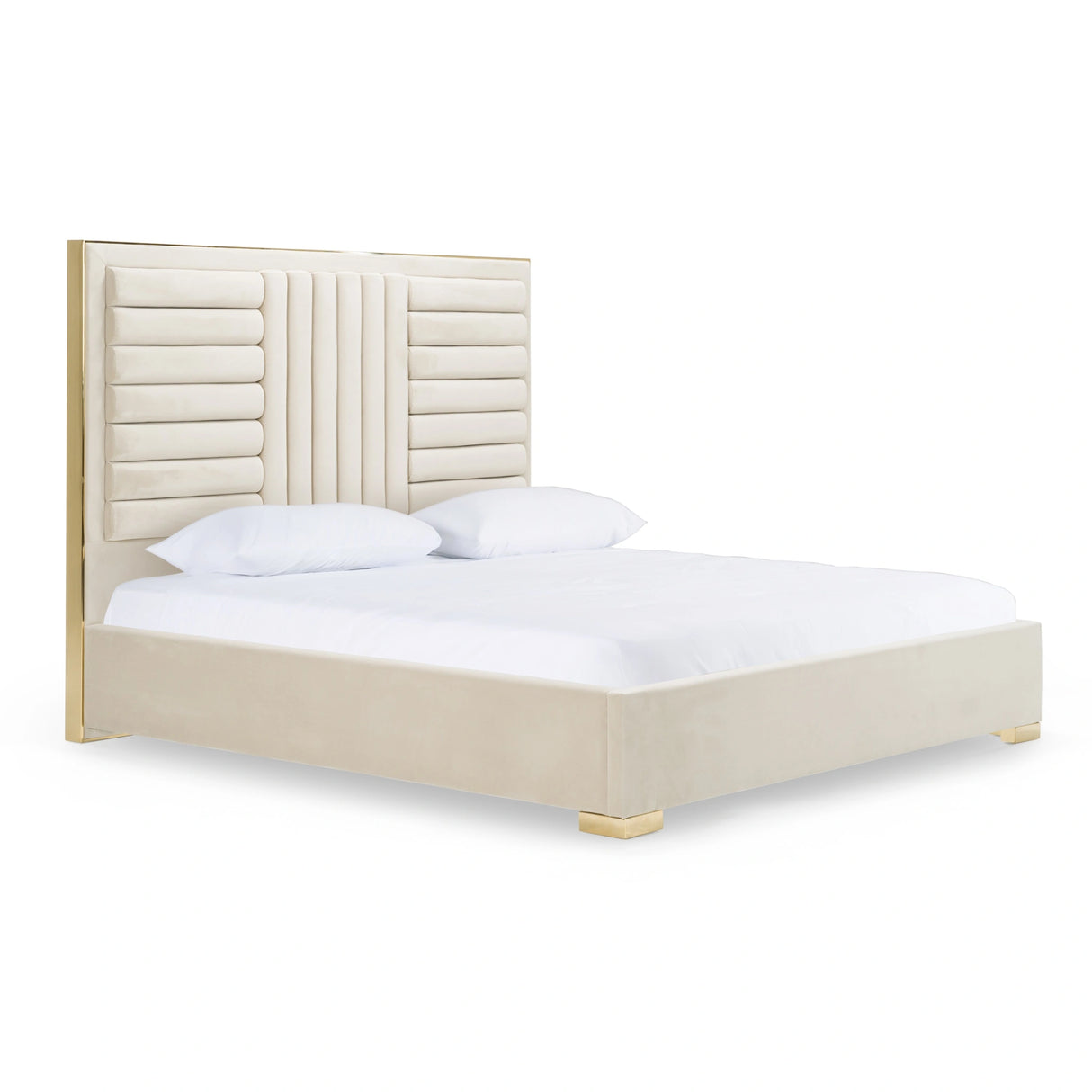 Daystar - Modern Beige Velvet & Gold Bed