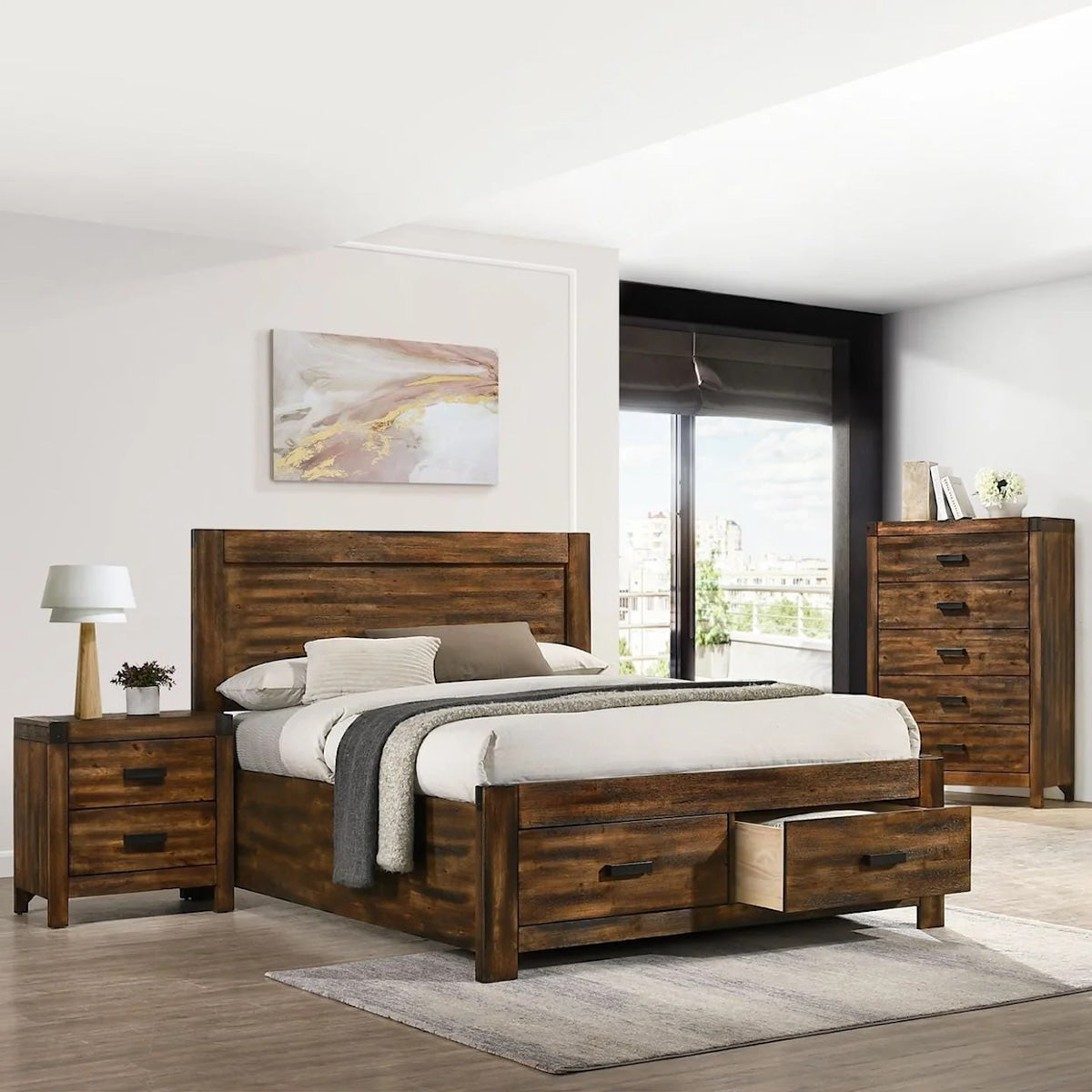 Elements International Warner Queen Storage Bed in Chesnut