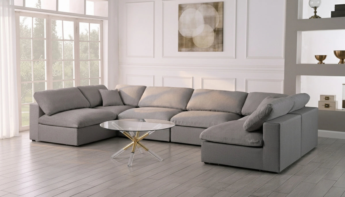 Serene Grey Linen Fabric Deluxe Cloud Modular Sectional