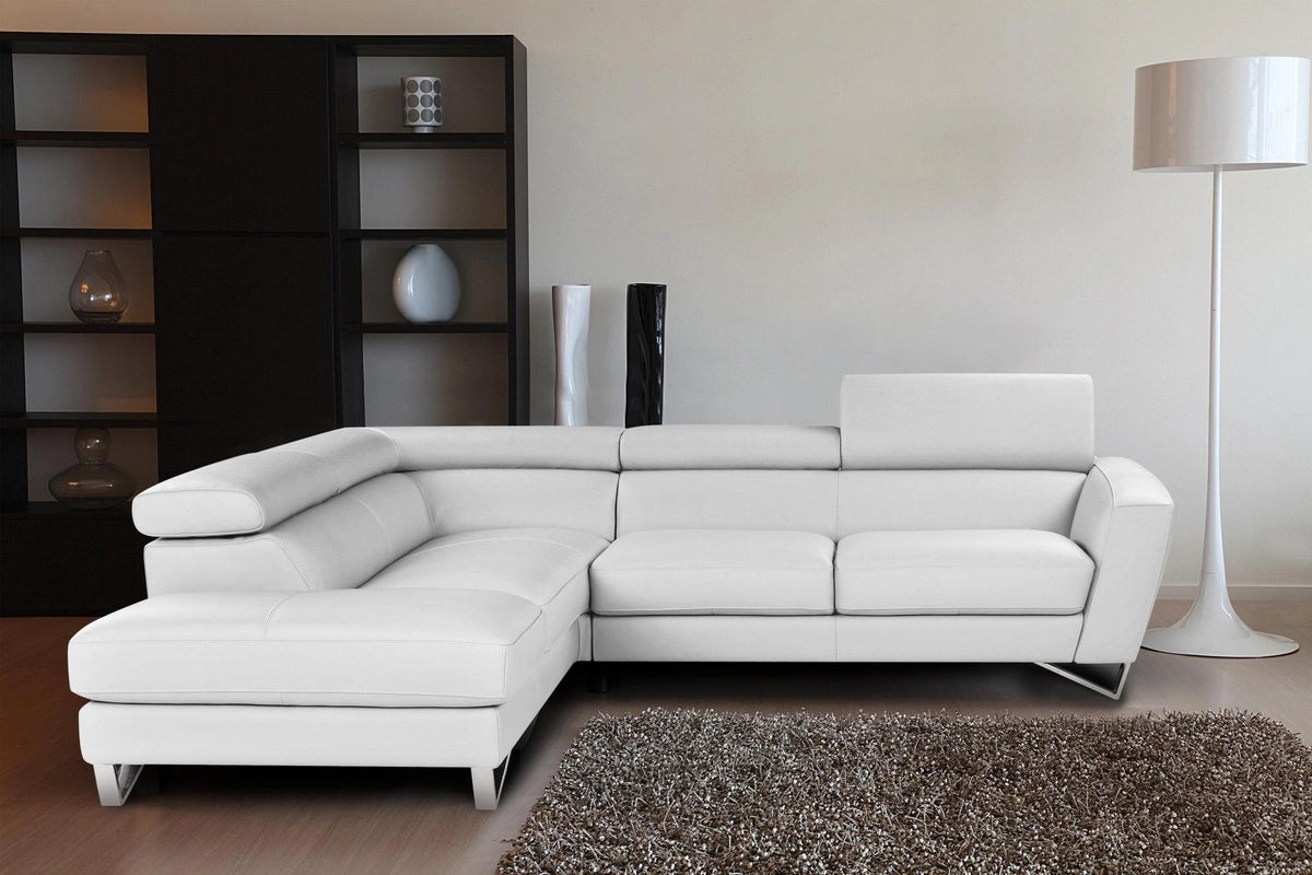 J&M Furniture Sparta Italian Leather Sectional LAF Chaise in White