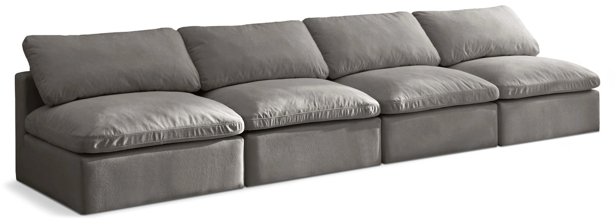 Plush Grey Velvet Standard Cloud Modular Sofa