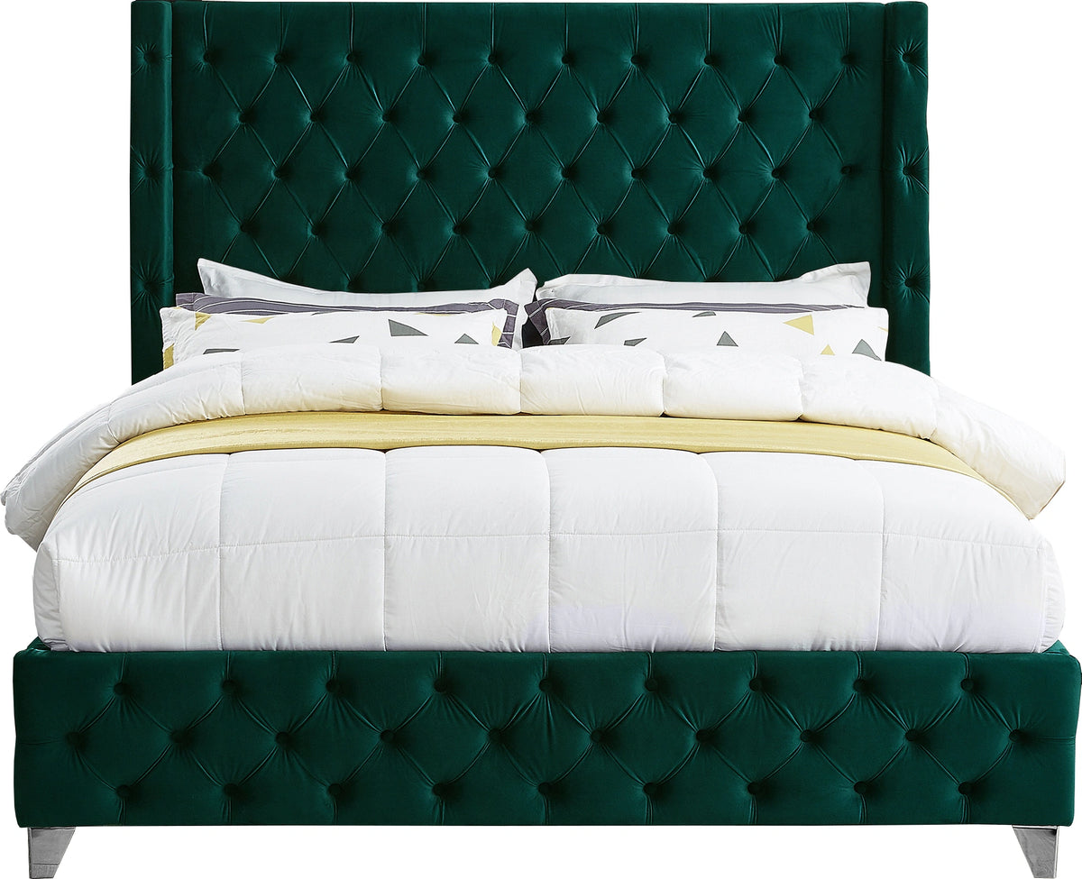 Savan Green Velvet King Bed