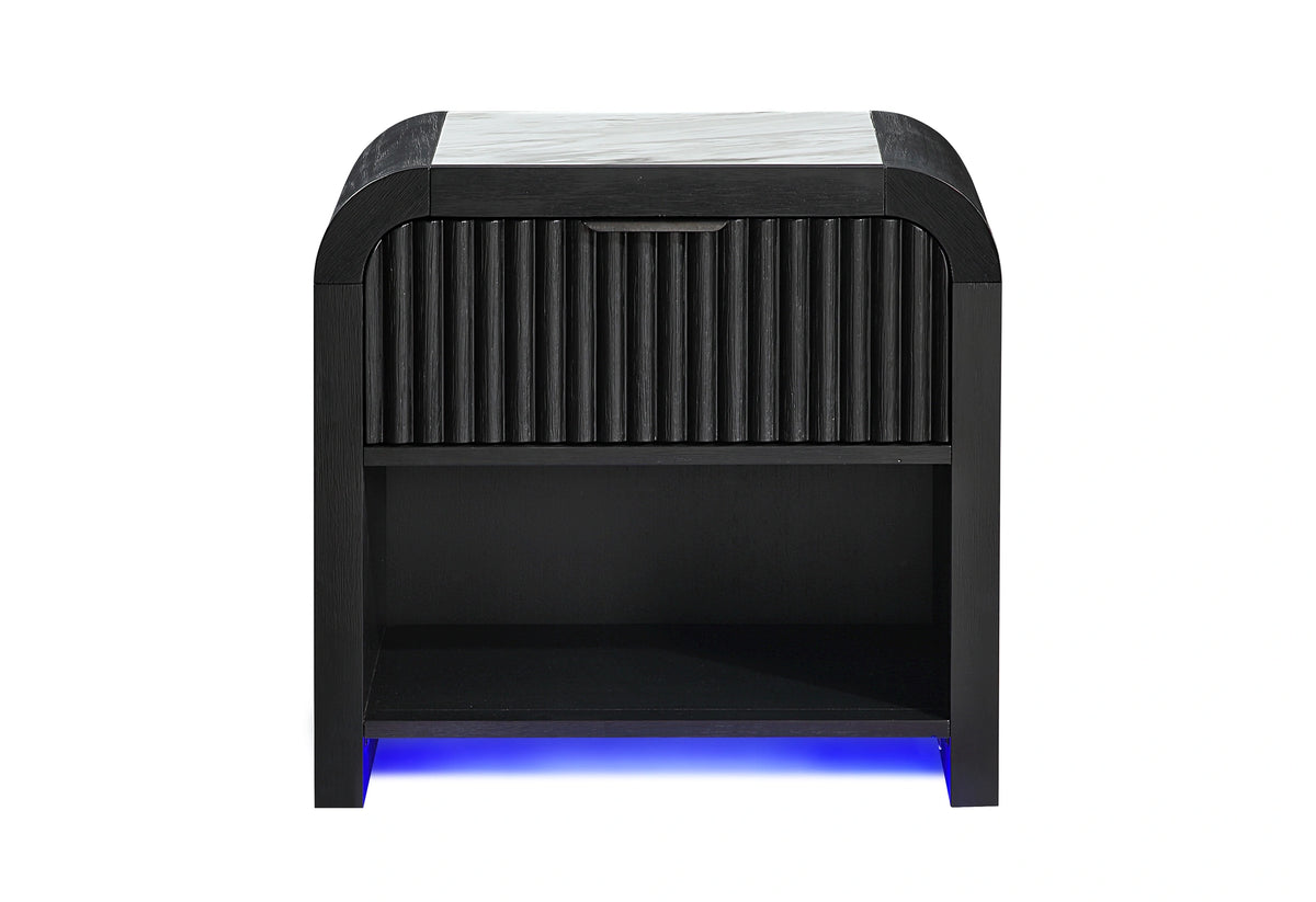 Beckett Wht/Blk Nightstand W/LED & Speaker