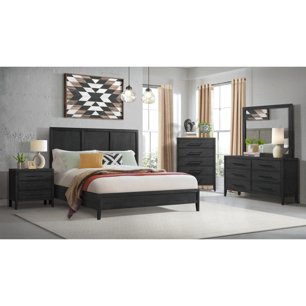 Elements International Versailles King Wooden Panel Bed with Low Footboard in Black