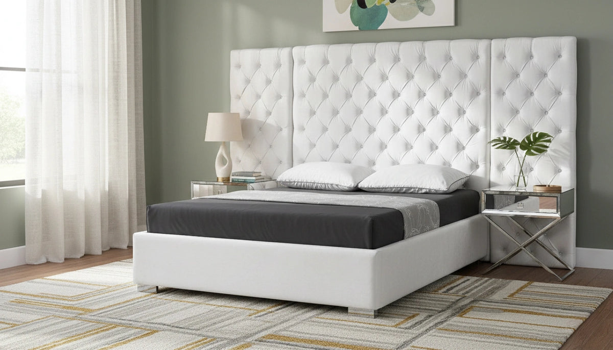 Grande White Velvet King Bed (3 Boxes)