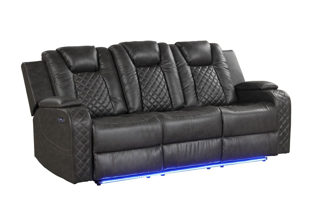 Galaxy Home Benz LED & Power Reclining Sofa in Gray - galleria furniture outlet