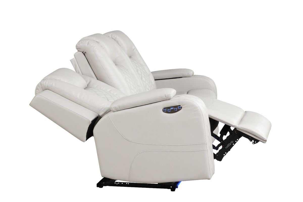 Galaxy Home Benz LED & Power Reclining Sofa in Ice/White - galleria furniture outlet