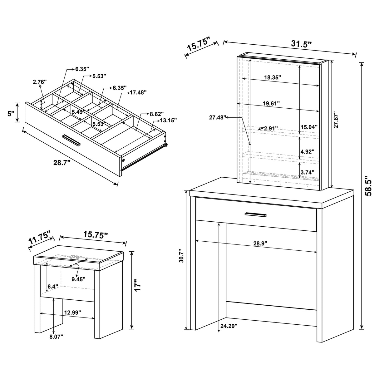 Harvey Makeup Vanity Table with Mirror and Stool - galleria furniture outlet