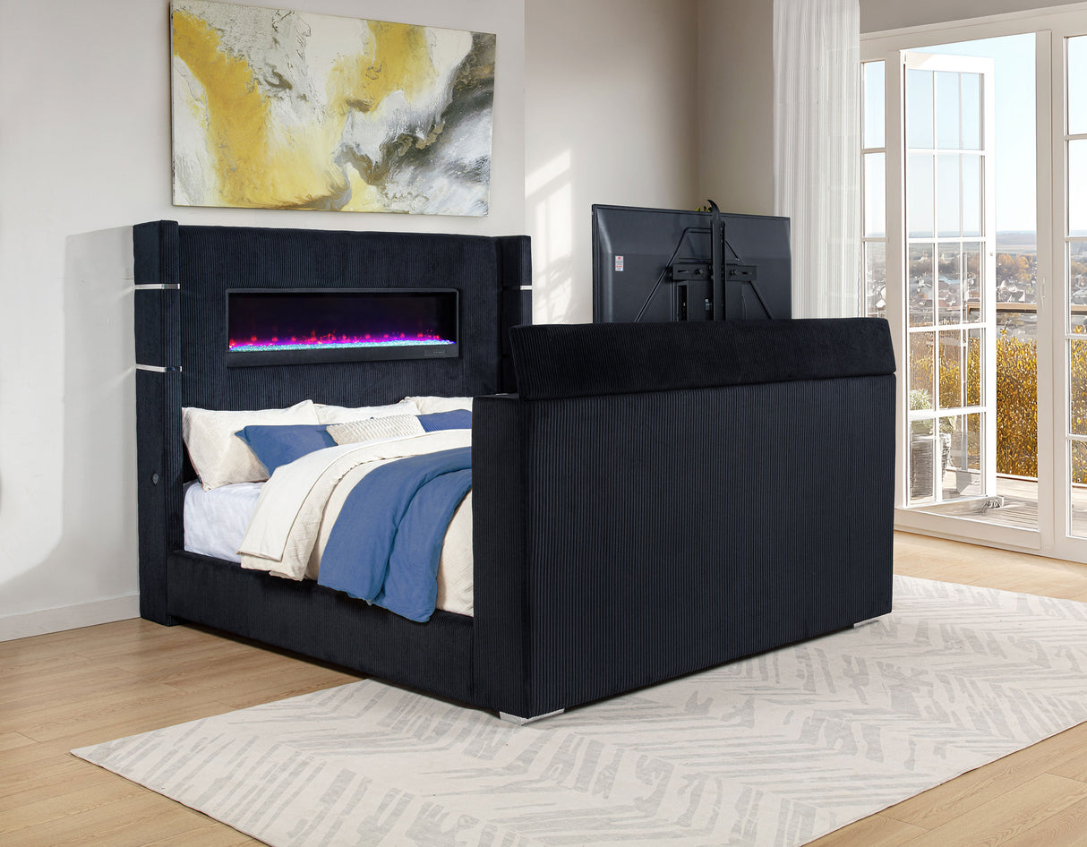 Tisdall Wingback TV Bed with Flame Visualizer - galleria furniture outlet