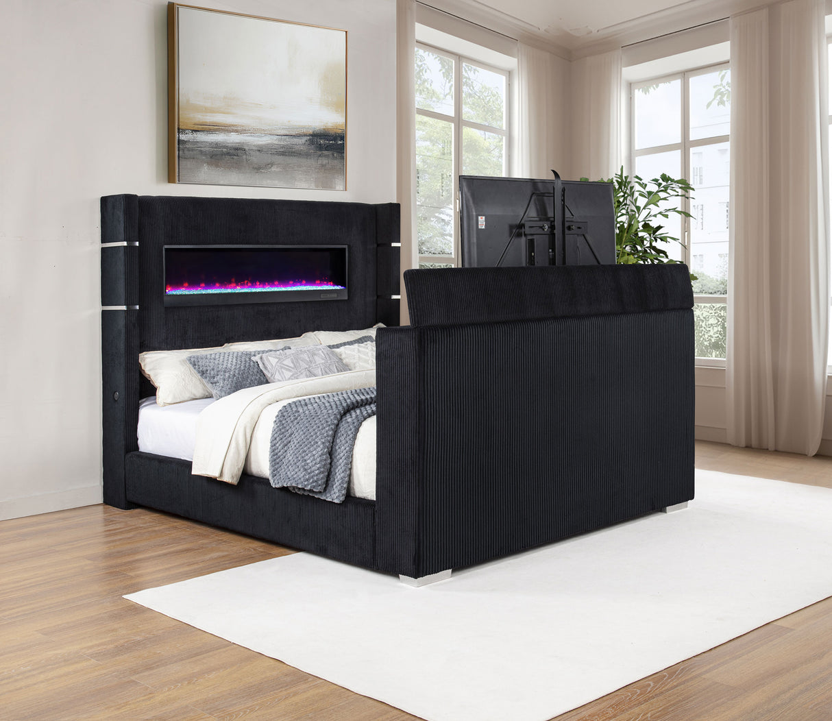 Tisdall Wingback TV Bed with Flame Visualizer - galleria furniture outlet