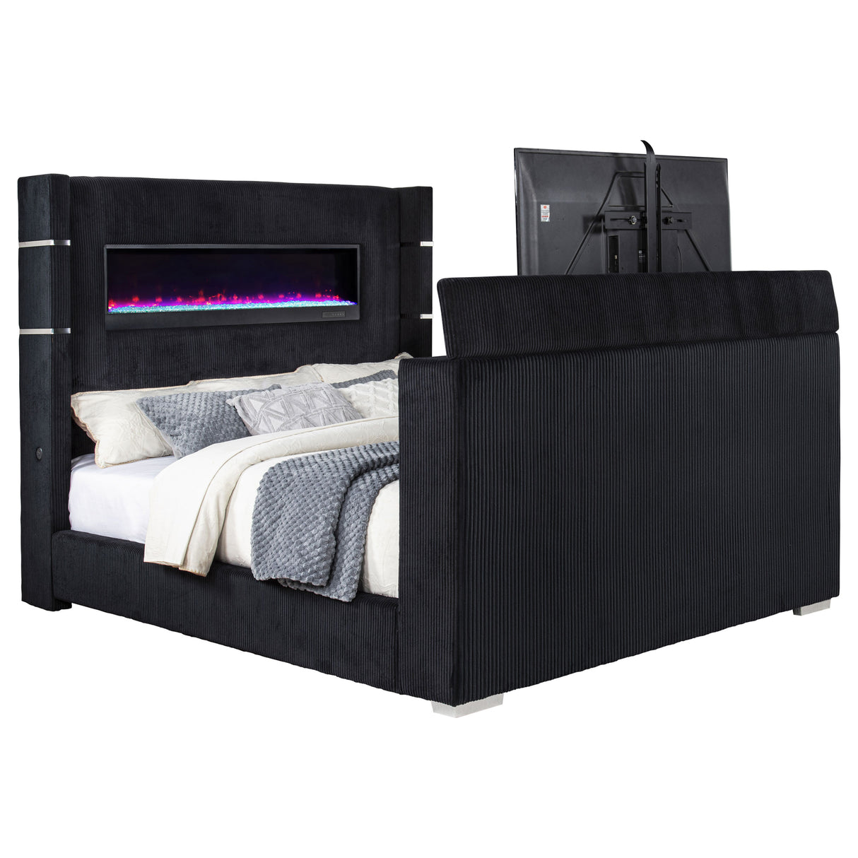 Tisdall Wingback TV Bed with Flame Visualizer - galleria furniture outlet