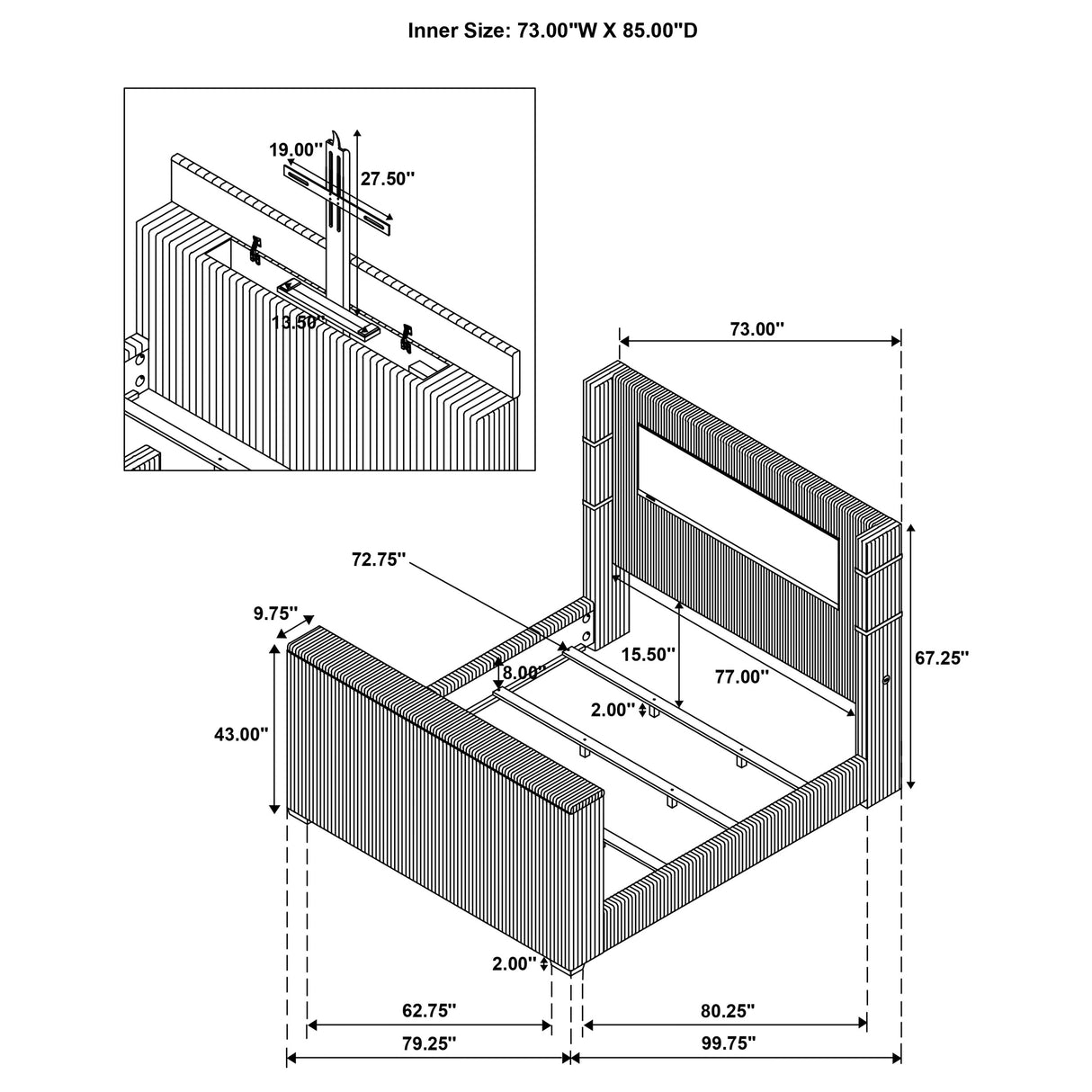 Tisdall Wingback TV Bed with Flame Visualizer - galleria furniture outlet