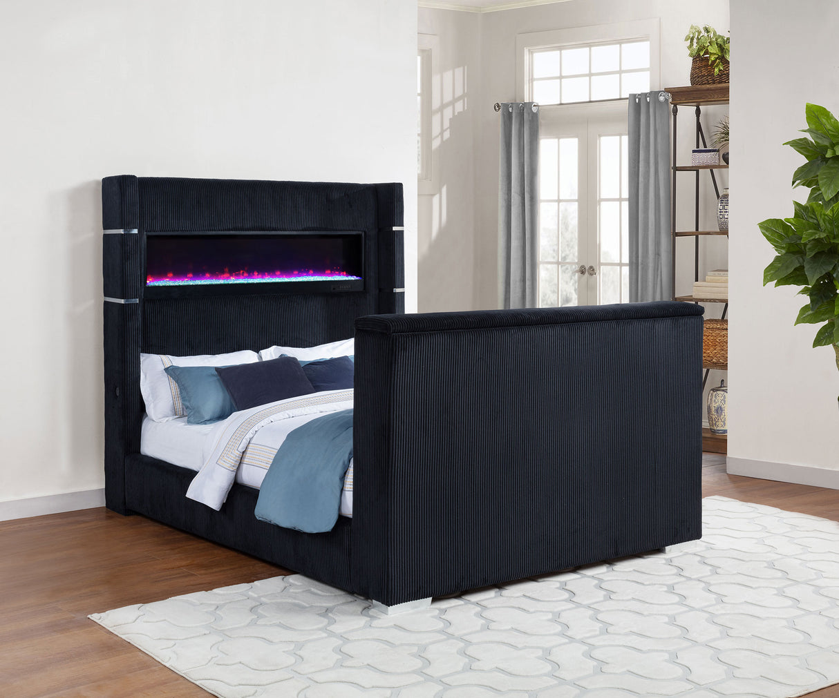 Tisdall Wingback TV Bed with Flame Visualizer - galleria furniture outlet