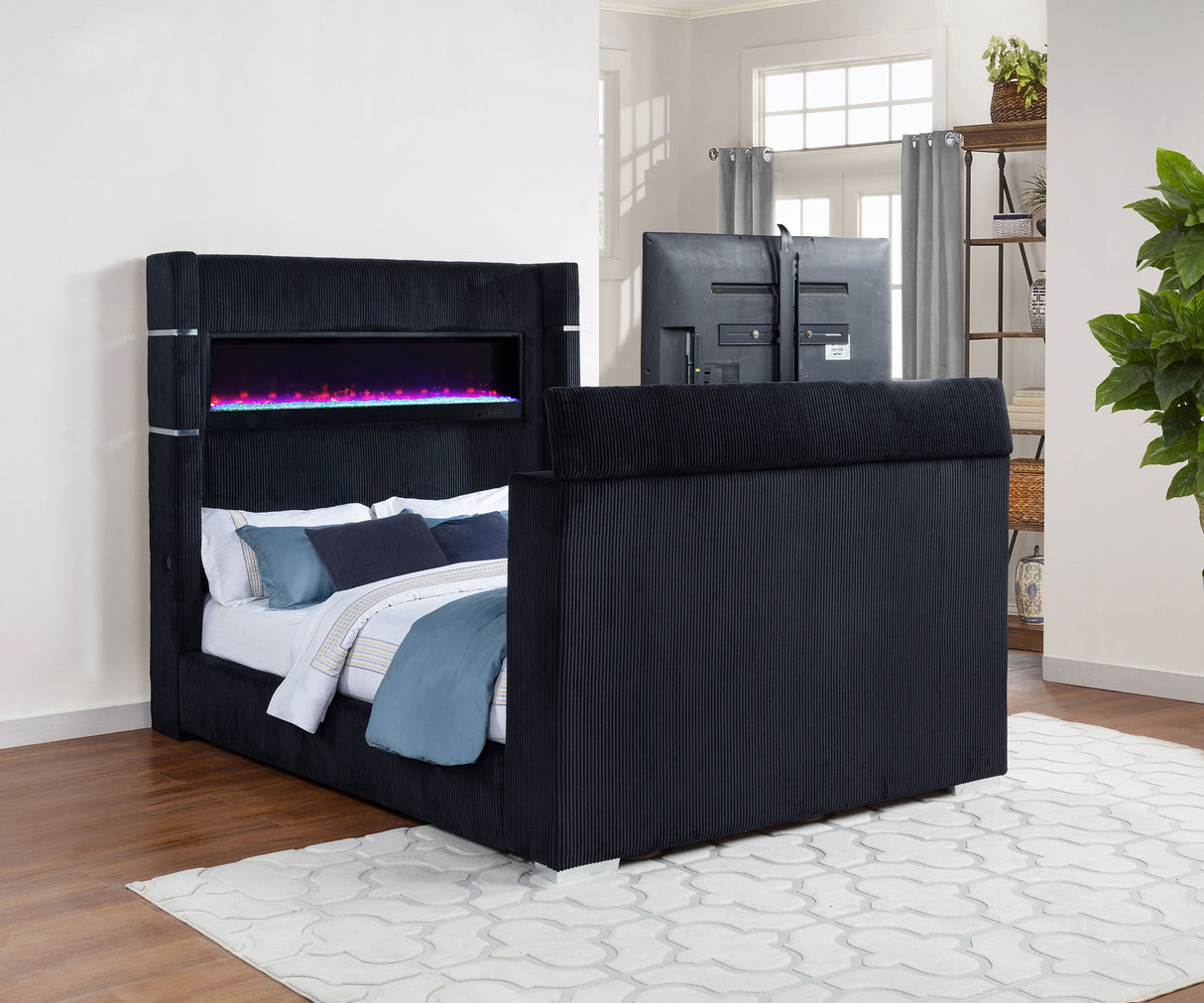 Tisdall Wingback TV Bed with Flame Visualizer - galleria furniture outlet