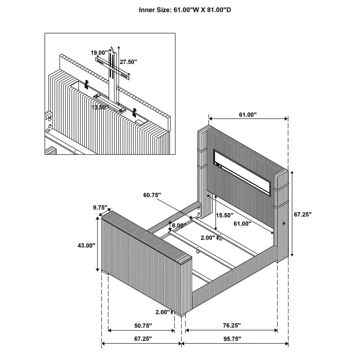 Tisdall Wingback TV Bed with Flame Visualizer - galleria furniture outlet