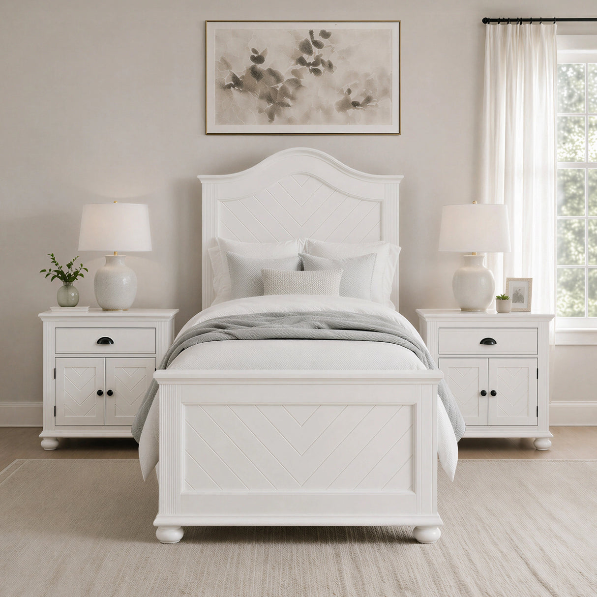 Kona Bedroom Set with 2 Nightstands in White