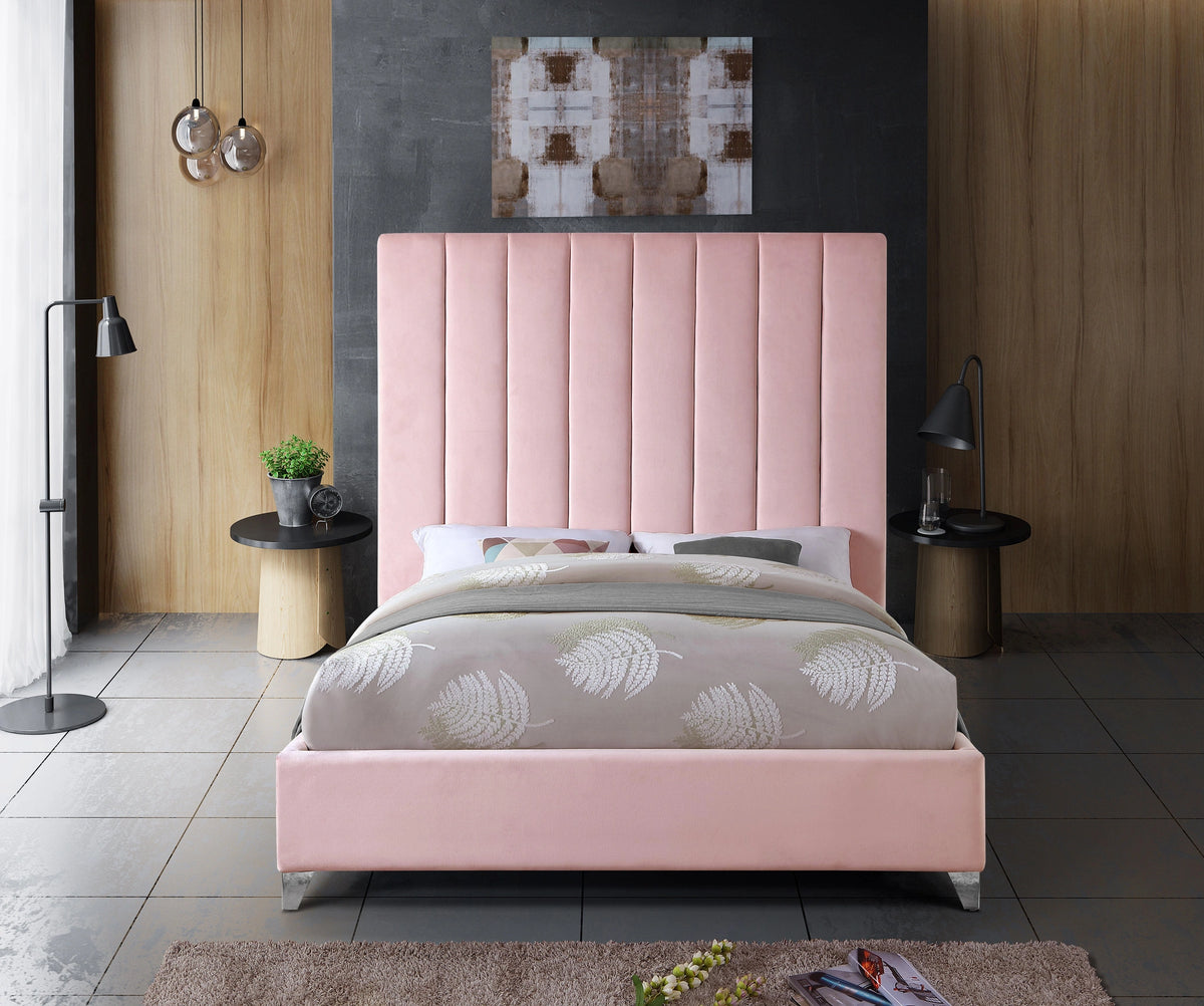 Via Pink Velvet Full Bed