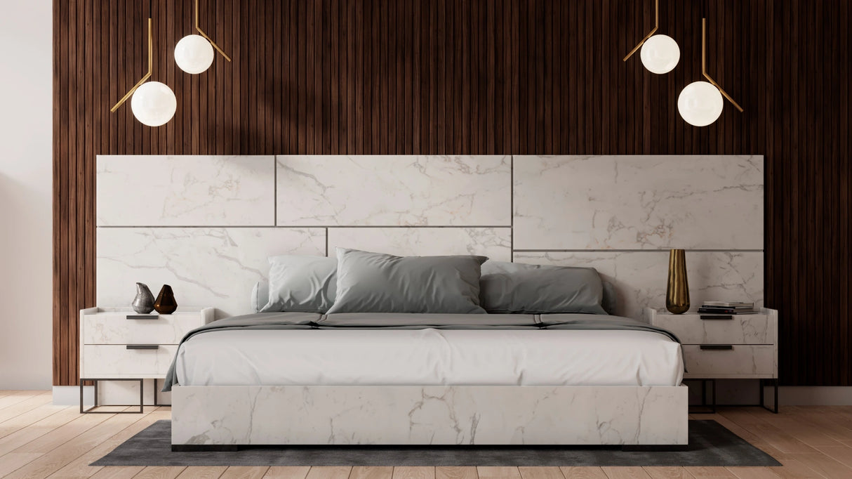 Marbella - Italian Modern White Faux Marble 4-Piece Bedroom Set