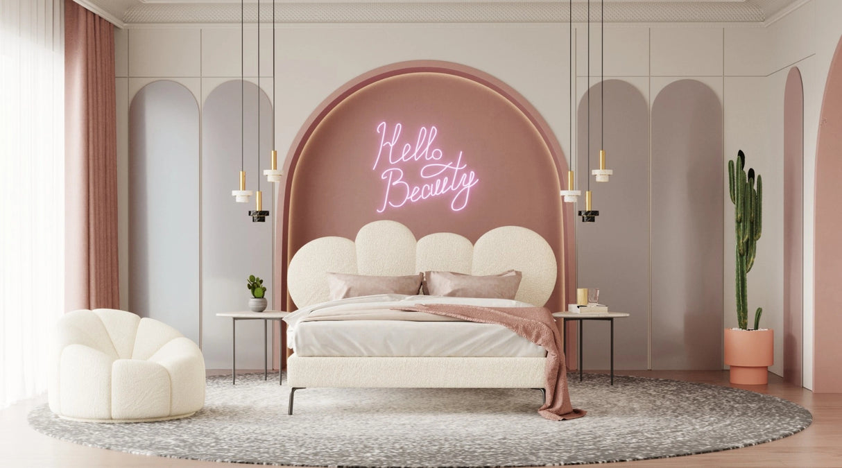 Destiny - Contemporary White Sherpa Bubble Bed