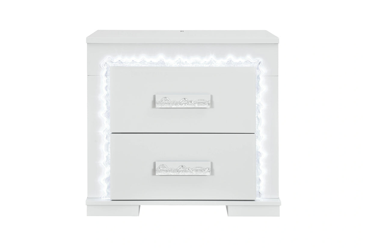 Naomi Silver Marble Nightstand with LED