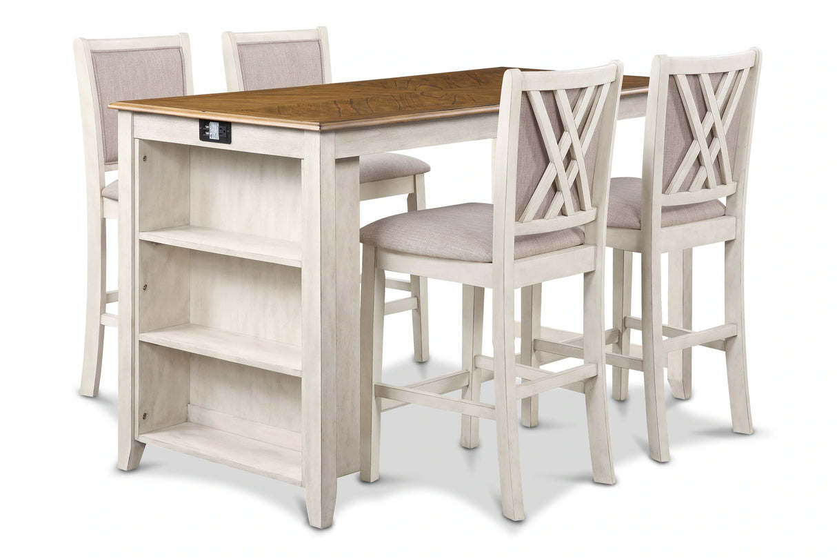 Amy 5 Pc 60" Counter Storage Table+Chairs- Bisque/Brown