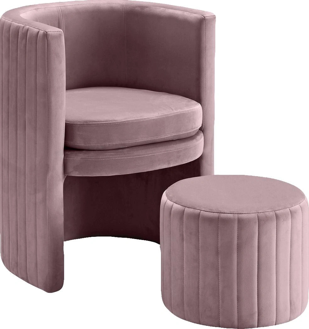 Selena Pink Velvet Accent Chair and Ottoman Set