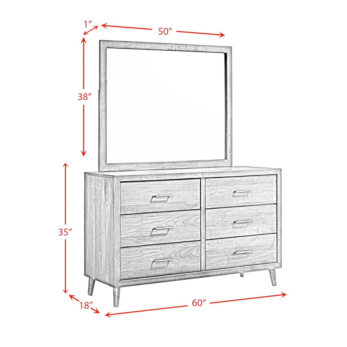 Malibu 6-Drawer Dresser & Mirror in Walnut